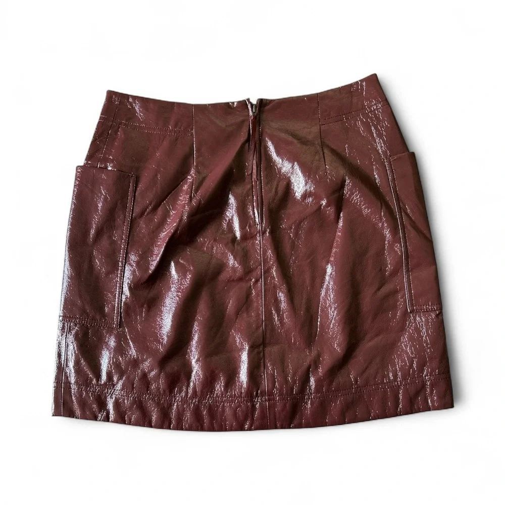 NWT Anthropologie Maeve Mini Skirt Burgundy Brown Patent Women's Size 12